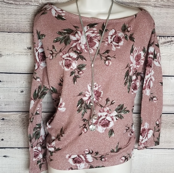 white birch Sweaters - (SOLD ON MERC)White Birch sparkly floral off shoulder sweater